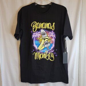 Men's Bananas Monkey Black Air Brush T-Shirt Large NWT